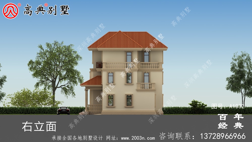 新农村三层别墅设计及效果图,预算约30万内,带车库。
