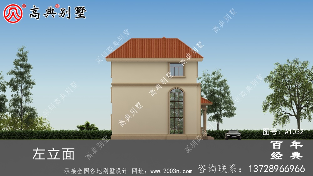 新农村三层别墅设计及效果图,预算约30万内,带车库。