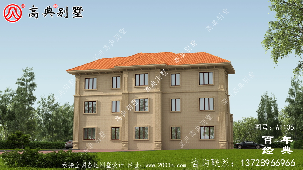 欧式三层别墅设计图及效果图,带车库设计房屋精选