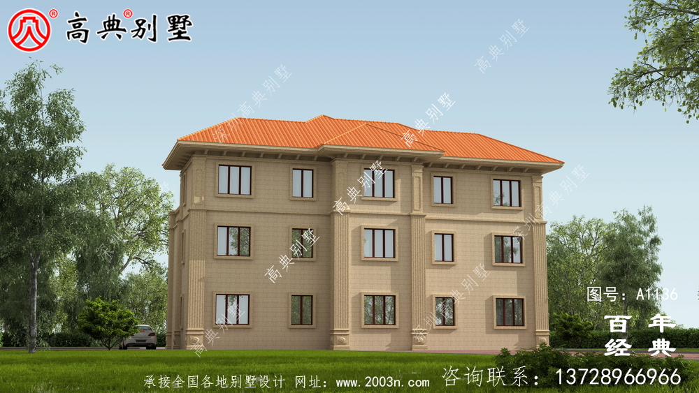 欧式三层别墅设计图及效果图,带车库设计房屋精选