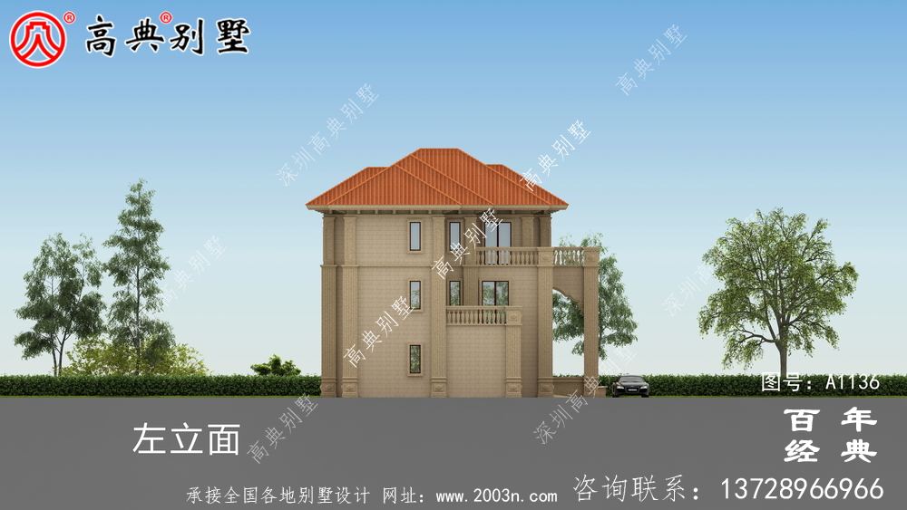 欧式三层别墅设计图及效果图,带车库设计房屋精选