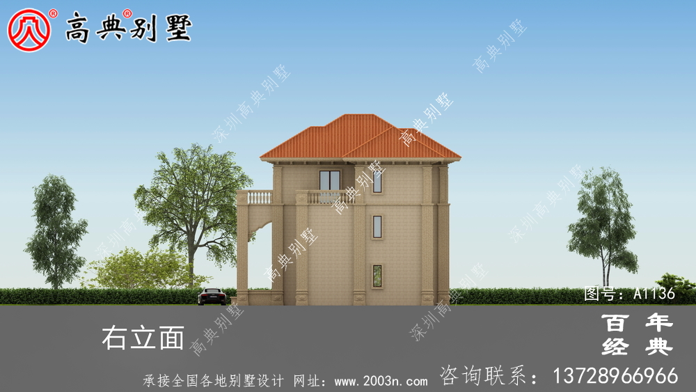 欧式三层别墅设计图及效果图,带车库设计房屋精选