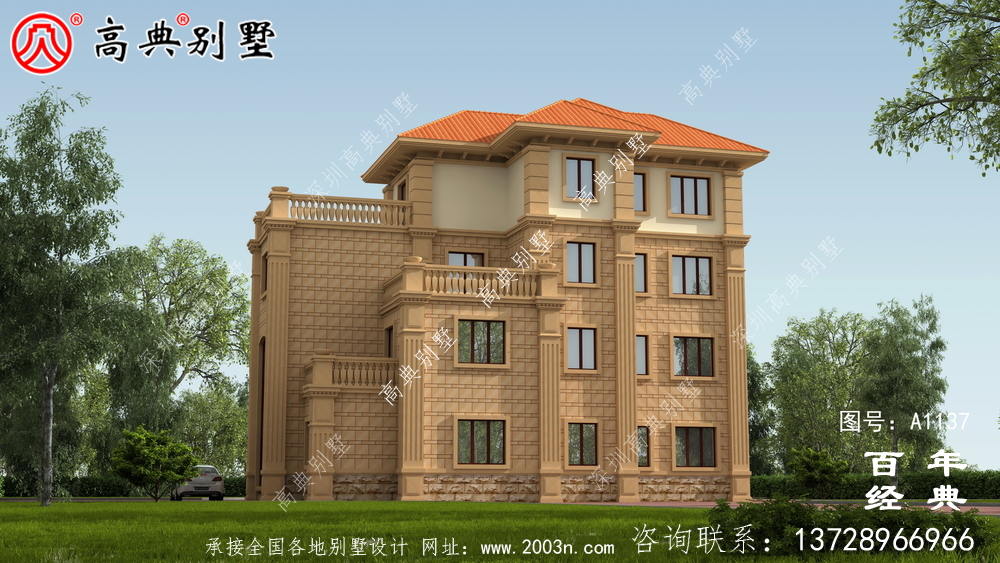 新农村四层别墅设计图纸和效果图,全套cad建筑图纸