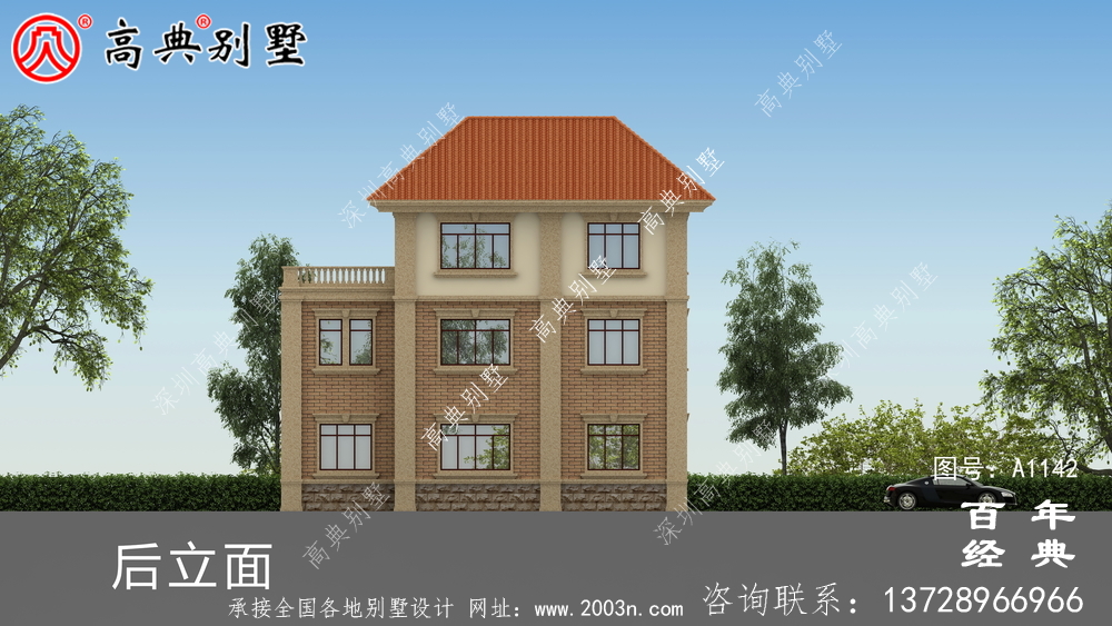 三层新农村别墅设计图,CAD设计图+HD效果图