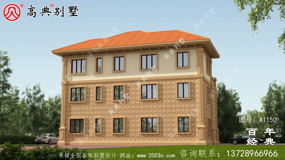 165平方米新农村三层住宅设计图纸,包括效果图,带车库