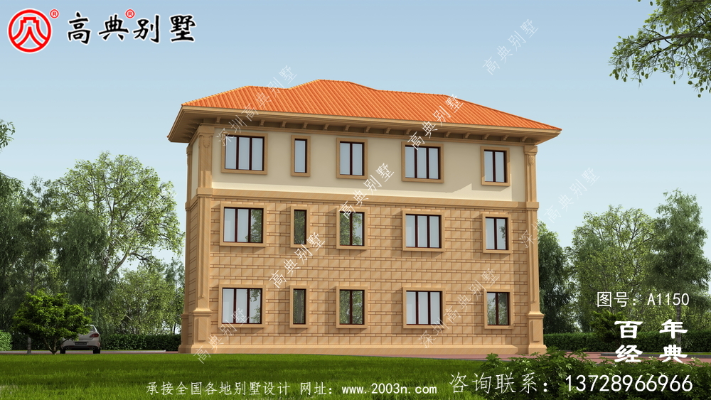 165平方米新农村三层住宅设计图纸,包括效果图,带车库