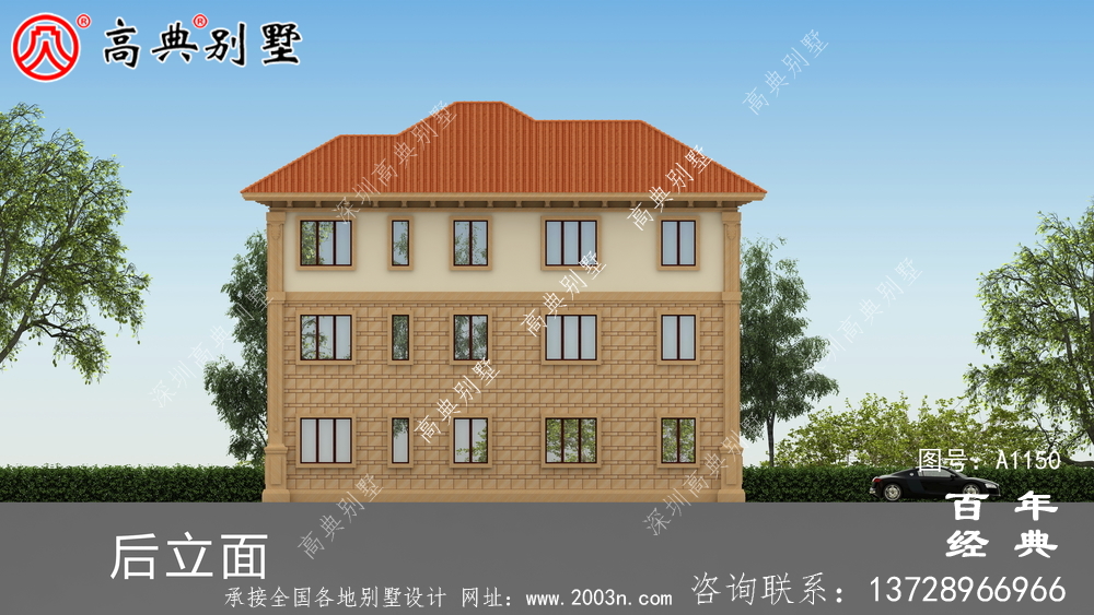 165平方米新农村三层住宅设计图纸,包括效果图,带车库