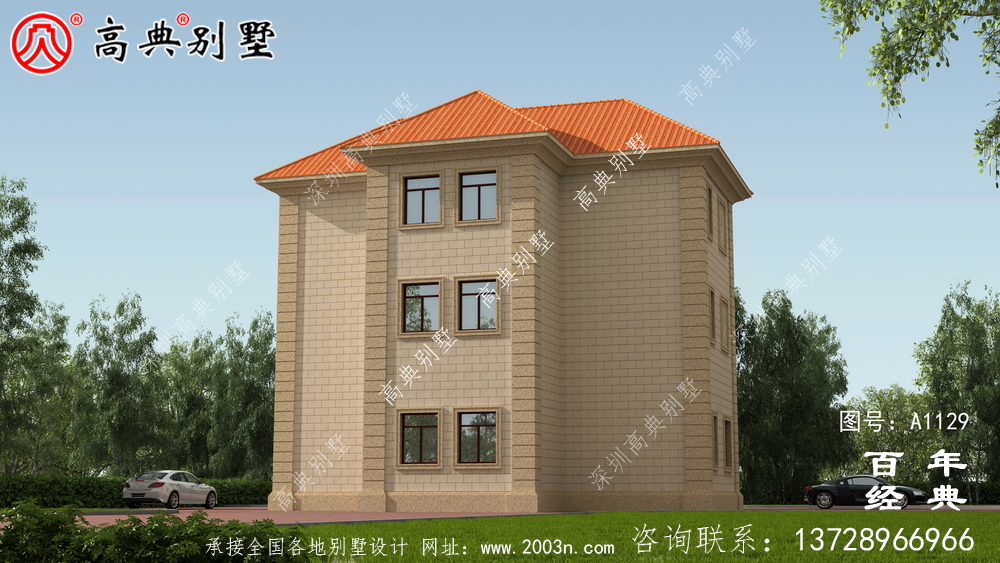 欧式三层住宅设计图纸,包括外观效果图。