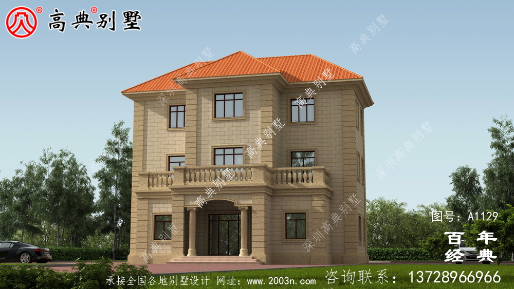 欧式三层住宅设计图纸,包括外观效果图。