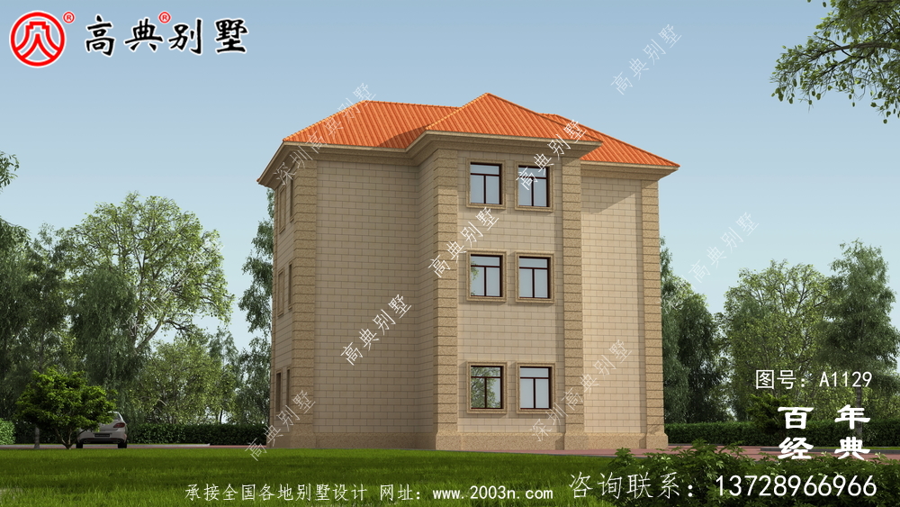 欧式三层住宅设计图纸,包括外观效果图。