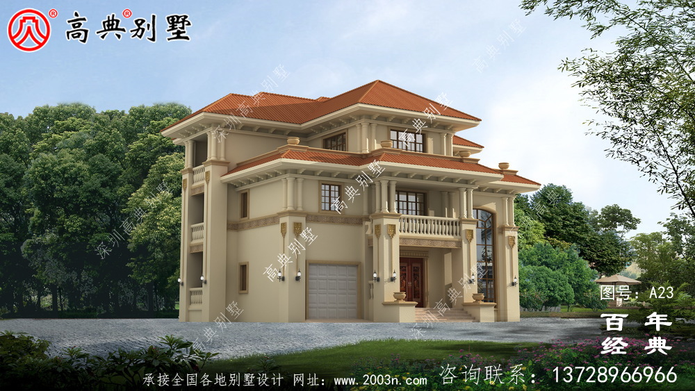 农村三层实用别墅带车库设计施工图_农村三层别墅设计图纸