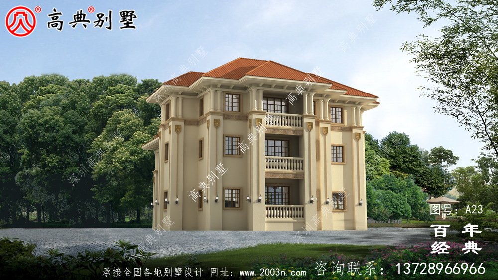 农村三层实用别墅带车库设计施工图_农村三层别墅设计图纸
