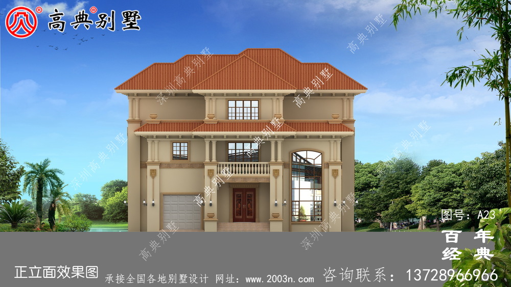 农村三层实用别墅带车库设计施工图_农村三层别墅设计图纸