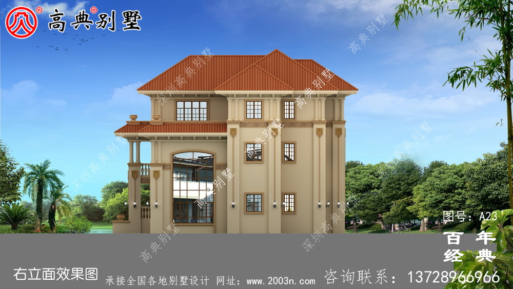 农村三层实用别墅带车库设计施工图_农村三层别墅设计图纸