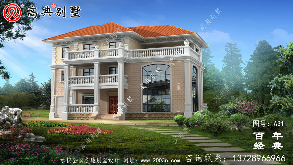 三层带阳台车库适用型别墅设计图纸 乡村三层别墅设计图设计效果图