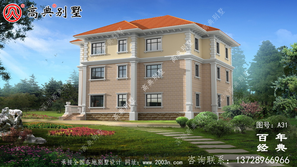 三层带阳台车库适用型别墅设计图纸 乡村三层别墅设计图设计效果图