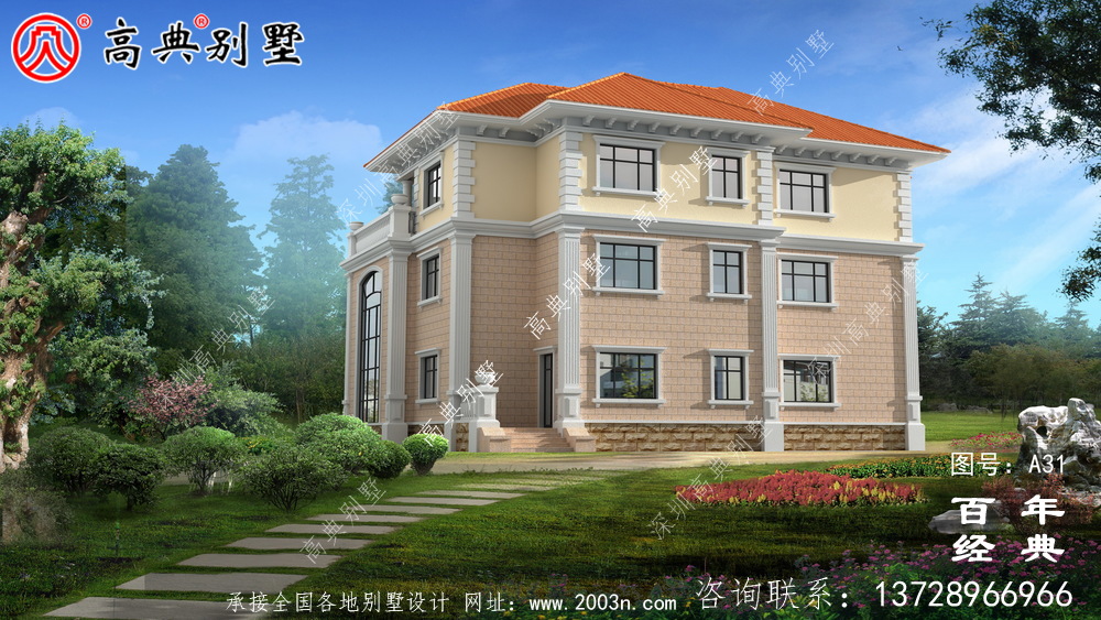 三层带阳台车库适用型别墅设计图纸 乡村三层别墅设计图设计效果图