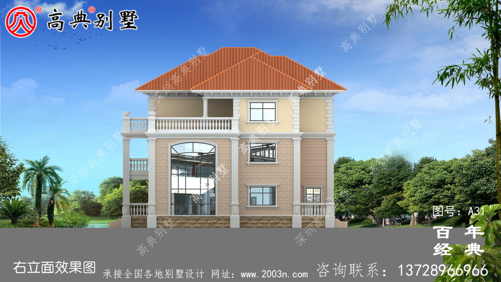三层带阳台车库适用型别墅设计图纸 乡村三层别墅设计图设计效果图