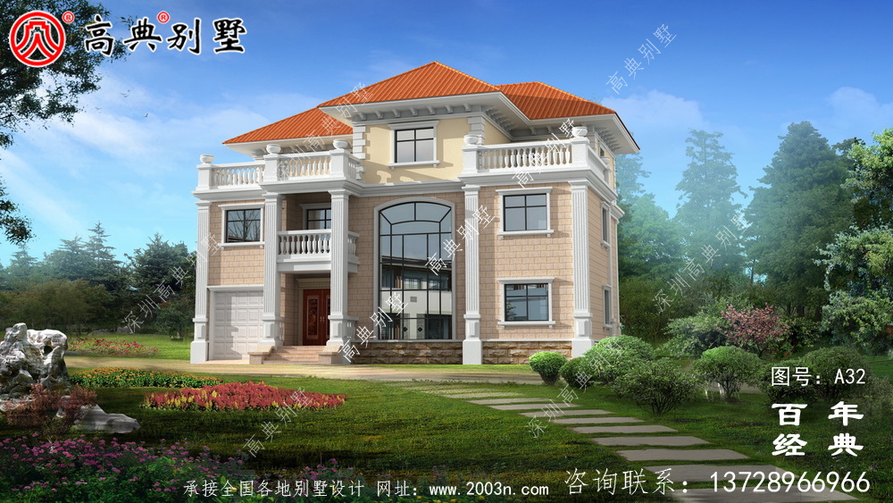 新农村三层带车库的实用别墅设计图 农村三层建设住宅设计图