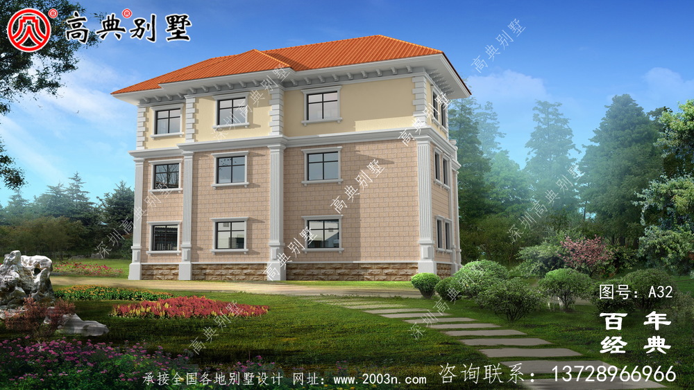 新农村三层带车库的实用别墅设计图 农村三层建设住宅设计图