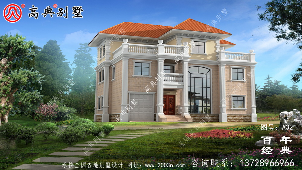 新农村三层带车库的实用别墅设计图 农村三层建设住宅设计图