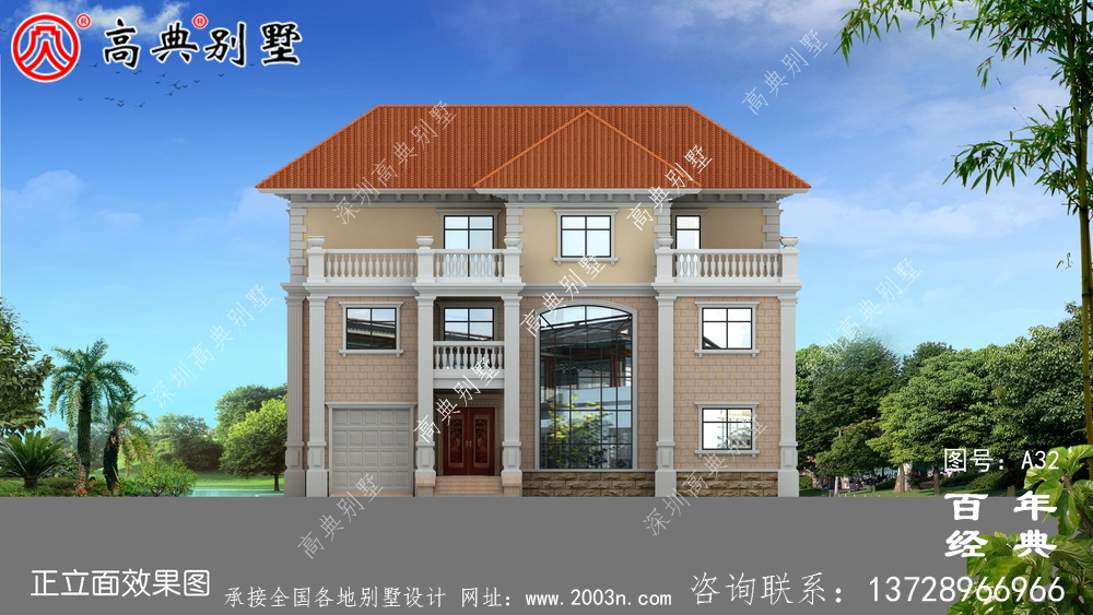 新农村三层带车库的实用别墅设计图 农村三层建设住宅设计图