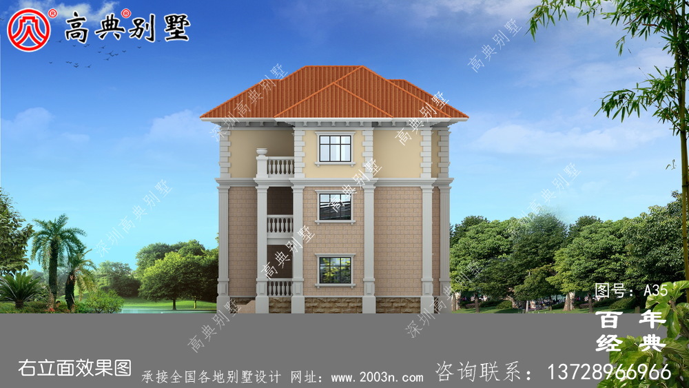 好看的三层农村小别墅设计方案施工图纸及设计效果图_农村三层别墅工程图纸