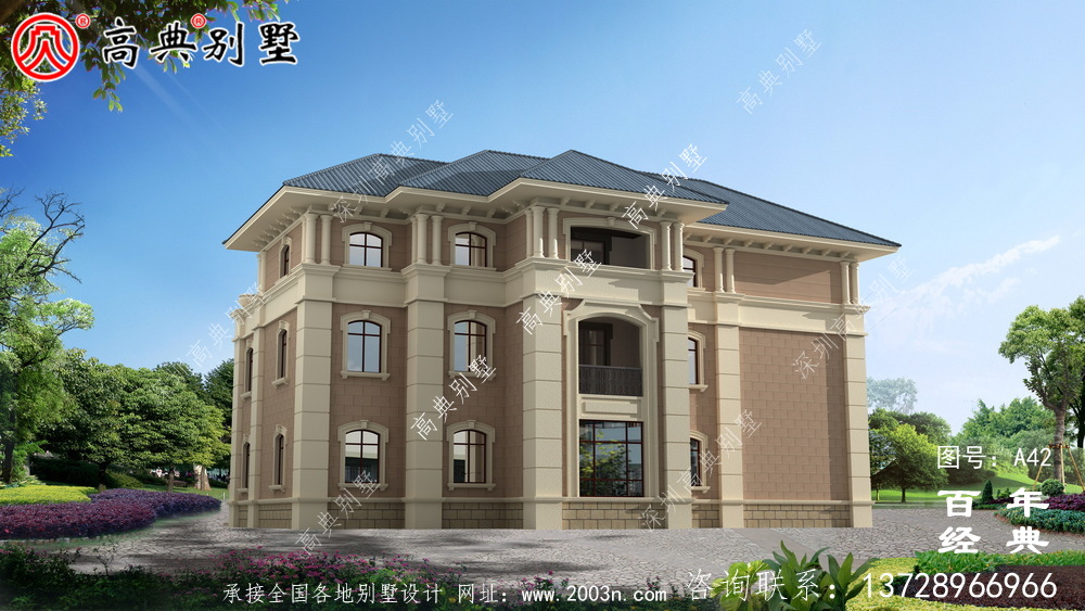 带露台设计图纸和效果图的新型欧式三层别墅 农村三层别墅设计