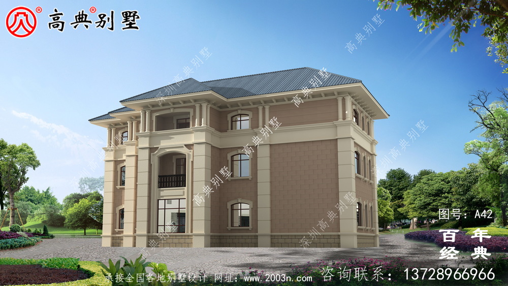 带露台设计图纸和效果图的新型欧式三层别墅 农村三层别墅设计