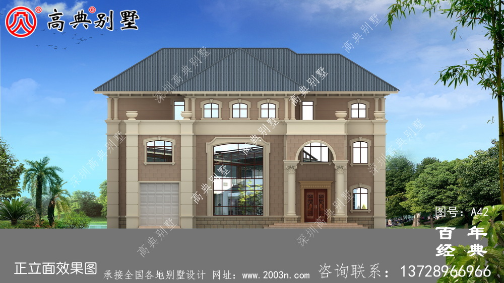 带露台设计图纸和效果图的新型欧式三层别墅 农村三层别墅设计