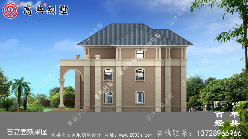 带露台设计图纸和效果图的新型欧式三层别墅 农村三层别墅设计
