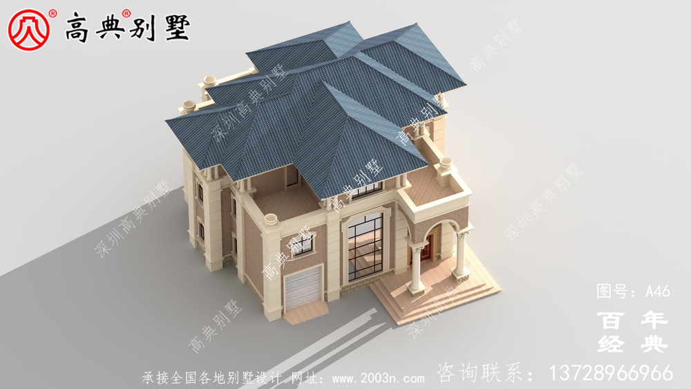欧式三层带阳台小别墅设计施工图及效果图_农村三层别墅图