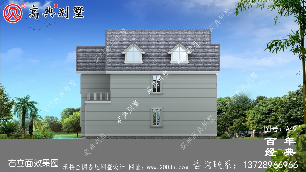 中式风格两层带车库别墅设计图纸及效果图_农村两层房屋设计图纸