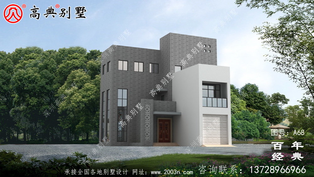 新农村带阳台的三层别墅图纸及效果_农村三层自建住宅设计图纸