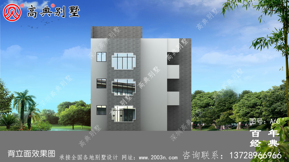 新农村带阳台的三层别墅图纸及效果_农村三层自建住宅设计图纸