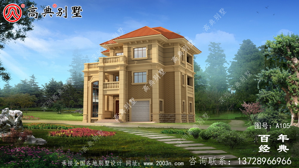 乡村三层带车库楼房别墅设计图纸_三层别墅施工图设计