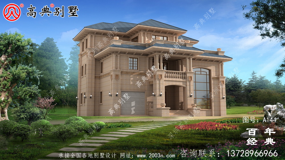 欧式豪华三层带阳台车库小别墅设计图_房屋住宅设计图