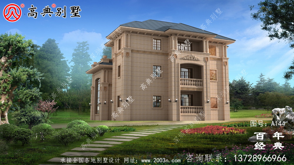欧式豪华三层带阳台车库小别墅设计图_房屋住宅设计图
