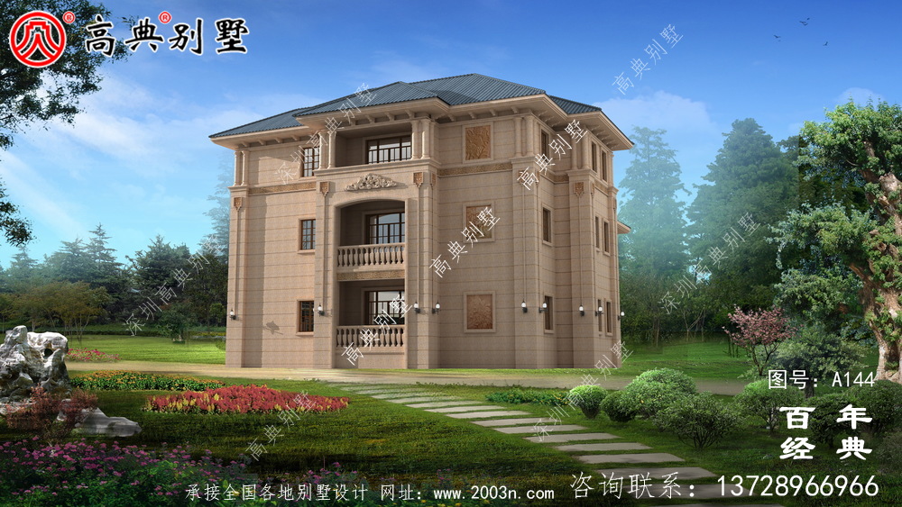欧式豪华三层带阳台车库小别墅设计图_房屋住宅设计图