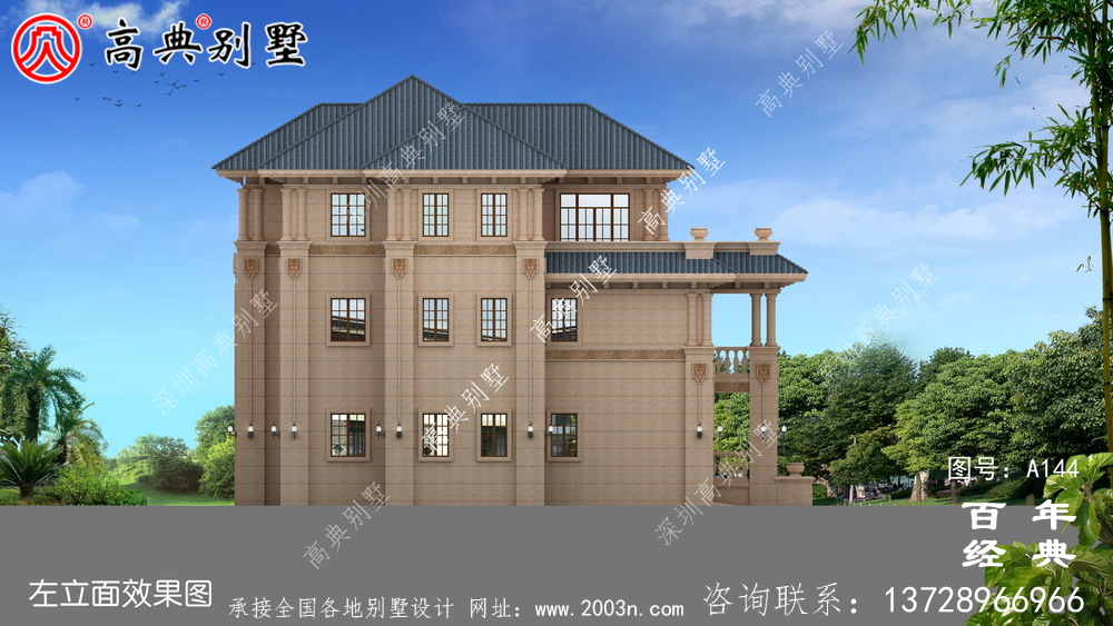 欧式豪华三层带阳台车库小别墅设计图_房屋住宅设计图