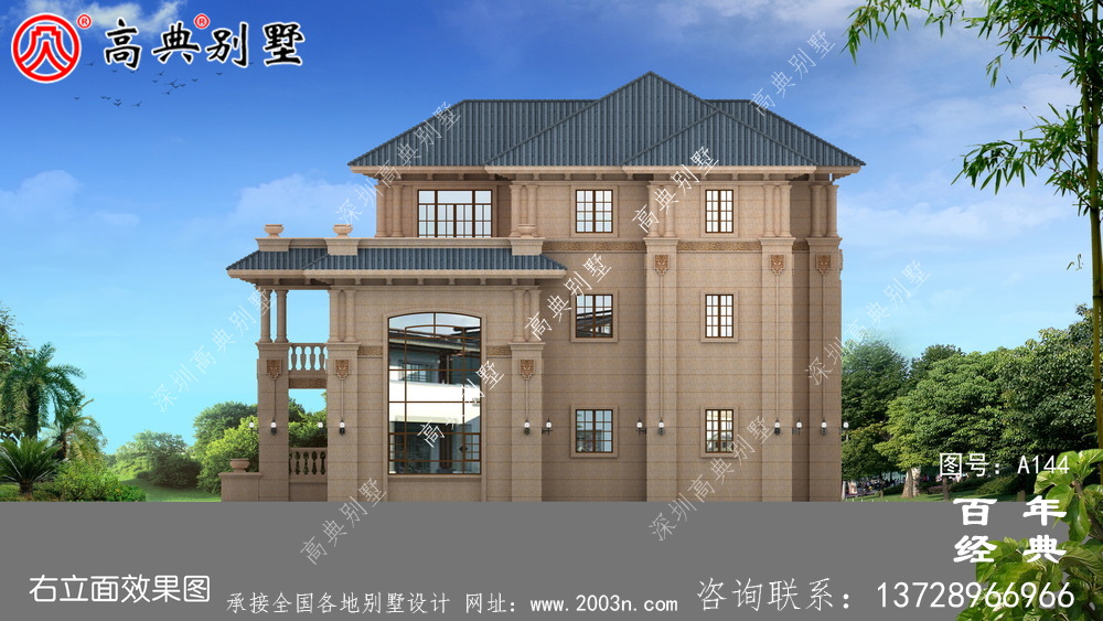 欧式豪华三层带阳台车库小别墅设计图_房屋住宅设计图