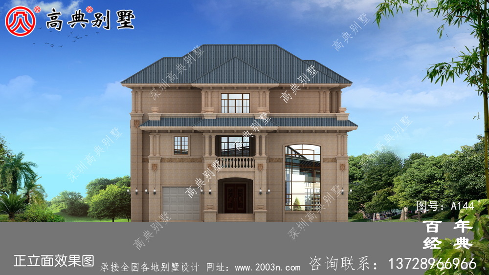 欧式豪华三层带阳台车库小别墅设计图_房屋住宅设计图