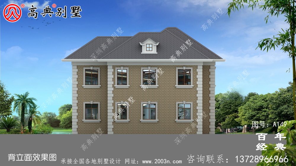 二层带阳台农村小别墅施工图纸及设计效果图 房屋设计图