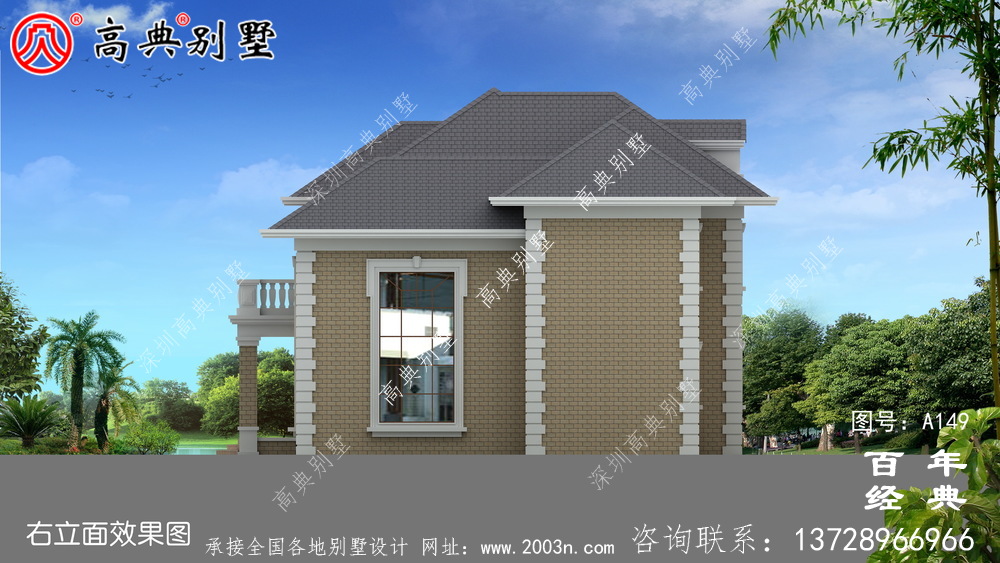 二层带阳台农村小别墅施工图纸及设计效果图 房屋设计图