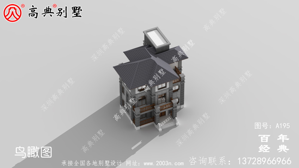 大气三层带露台的中式别墅设计图及效果图 别墅效果图