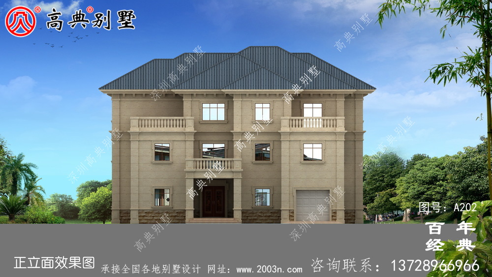 新农村三层带阳台车库别墅全套图纸_别墅设计图纸