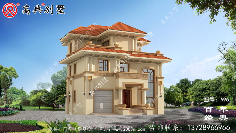 带车库的三层别墅设计及施工图_乡村别墅设计图