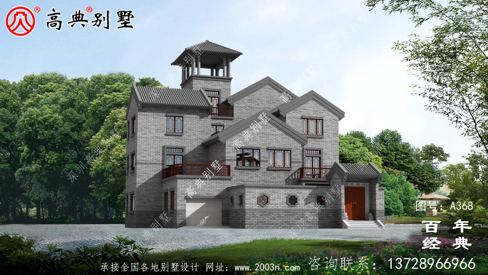 新农村建设三层带阳台院子房屋设计图纸_别墅设计图纸,农村房屋设计图