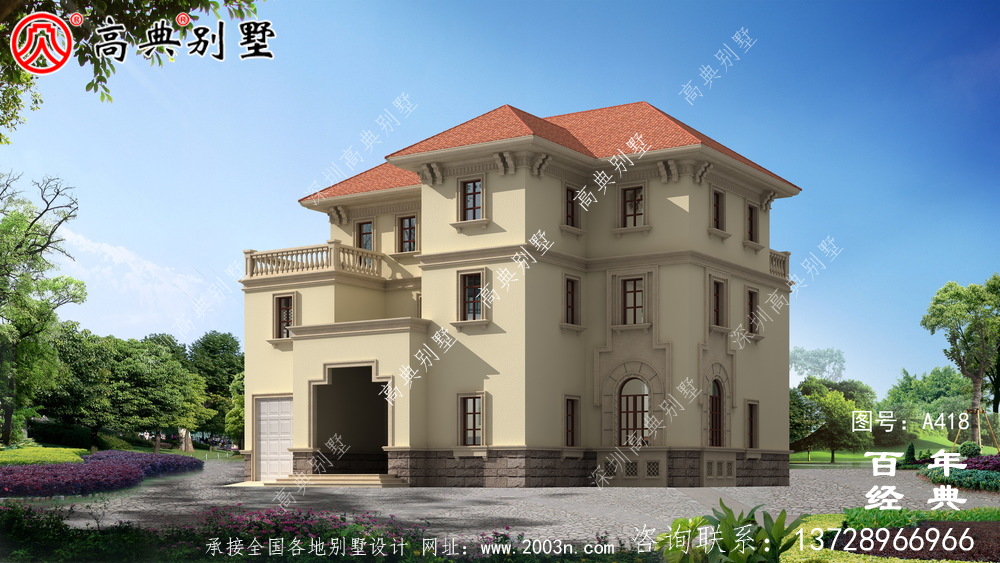 三層帶露臺(tái)車庫(kù)新農(nóng)村別墅設(shè)計(jì)圖及效果圖_別墅設(shè)計(jì)圖、農(nóng)村住宅設(shè)計(jì)圖