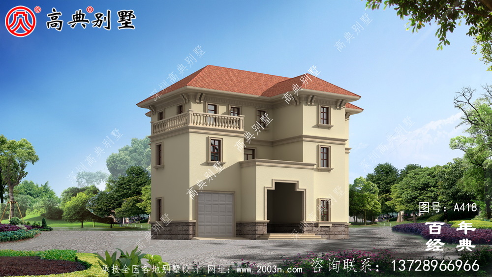 三層帶露臺(tái)車庫(kù)新農(nóng)村別墅設(shè)計(jì)圖及效果圖_別墅設(shè)計(jì)圖、農(nóng)村住宅設(shè)計(jì)圖